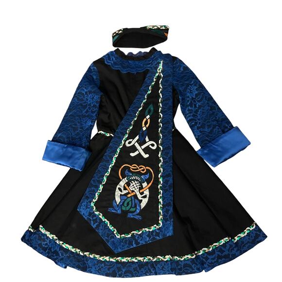 Vintage traditional Irish step dancing dress handmade, black & blue small medium - Picture 5 of 16